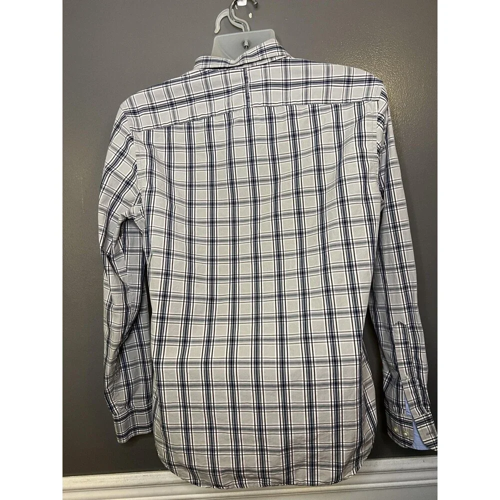 Banana Republic Shirt Mens Medium Gray Plaid Luxe Poplin Slim Fit Button Down